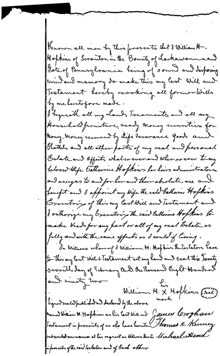 1892 Will for William H Hopkins p6