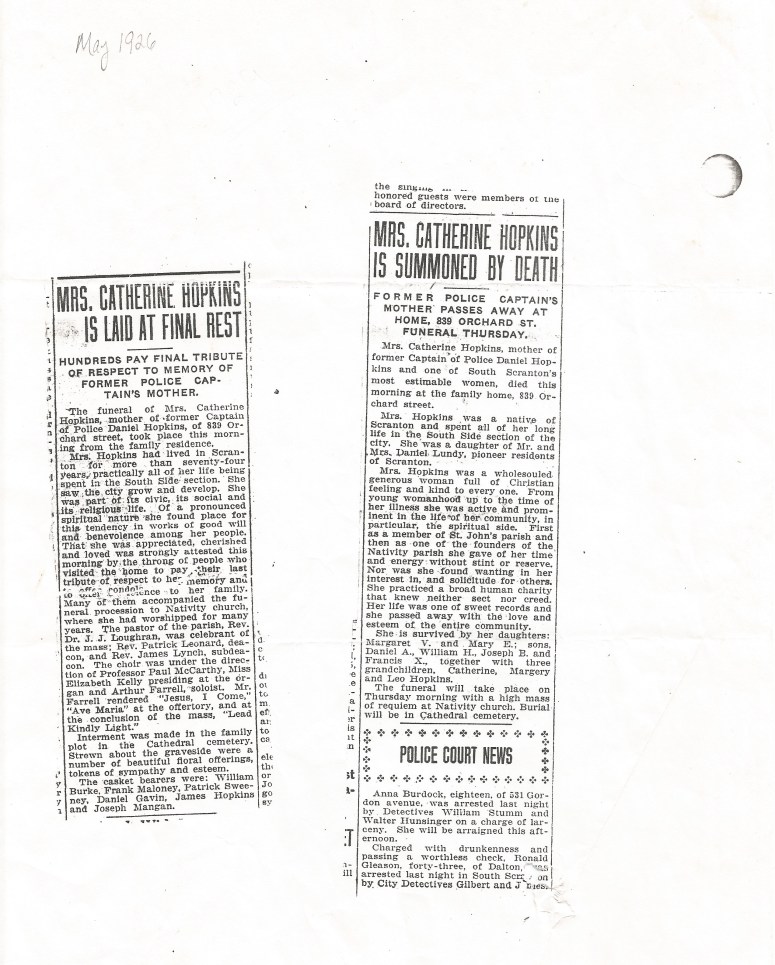 1926 Obituary - Catherine Hopkins.jpg